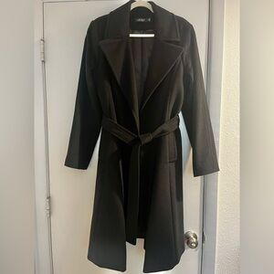 Ralph Lauren Elegant Black Belted Coat - Size 14